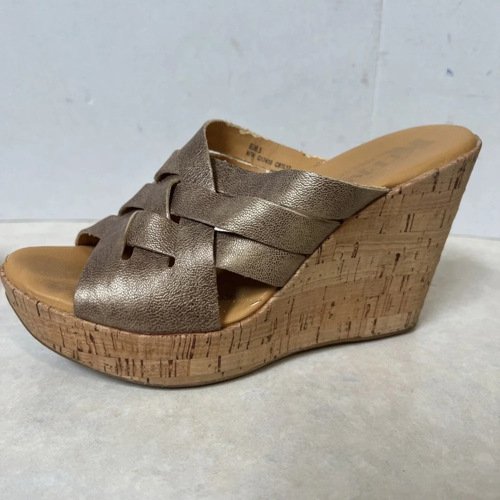 Kork Ease Korks Sandals Women's 6 Gold Metallic Platform Wedge